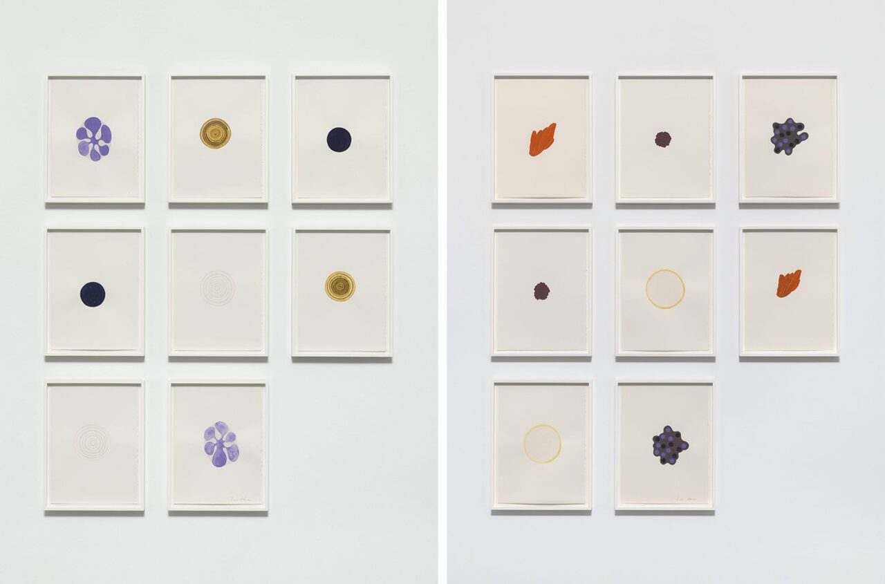 Left: Roni Horn, Frick and Fracks, 2016/2023, Gouache, and/or watercolor on Arches paper, 38,1 × 28,8 cm; 41,9 × 32,4 cm framed (each), Photo: Ron Amstutz, © Roni Horn, Courtesy the artist and Galleria Raffaella CorteseRight: Roni Horn, Frick and Fracks, Gouache, and/or watercolor on Arches paper, 38,1 × 27,9 cm; 41,9 × 32,4 cm framed (each), Photo: Ron Amstutz, Courtesy the artist and Galleria Raffaella Cortese