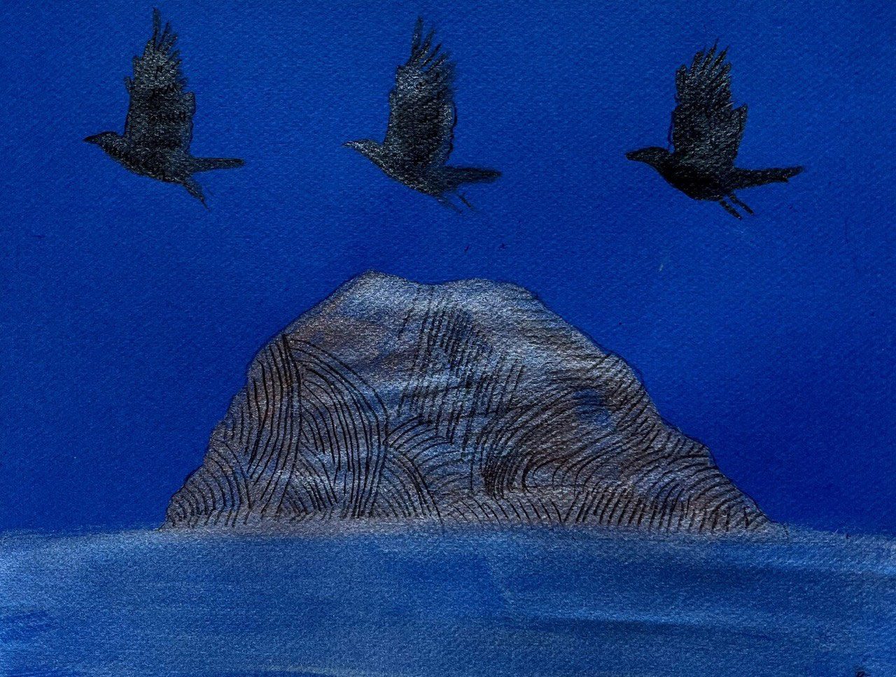 27. Drosia Tseri, the rocks with their visitors III, watercolours with graphite on paper, 24 X 32 cm