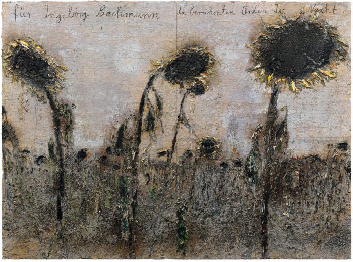 Anselm Kiefer, für Ingeborg Bachmann 2023-25, Emulsion, oil, acrylic, shellac, gold leaf and ash on canvas, 280 x 380 cm | 110 1/4 x 149 5/8 in., © Anselm Kiefer, Courtesy the artist and White Cube Gallery