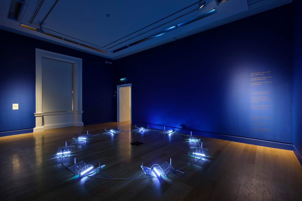 Installation view, Hamad Butt, “Transmission”, 1990. Featured in exhibition Hamad Butt: Apprehensions (6/122024 – 5/5/2025), IMMA – Irish Museum of Modern Art, Dublin, Ireland. Photo Ros Kavanagh