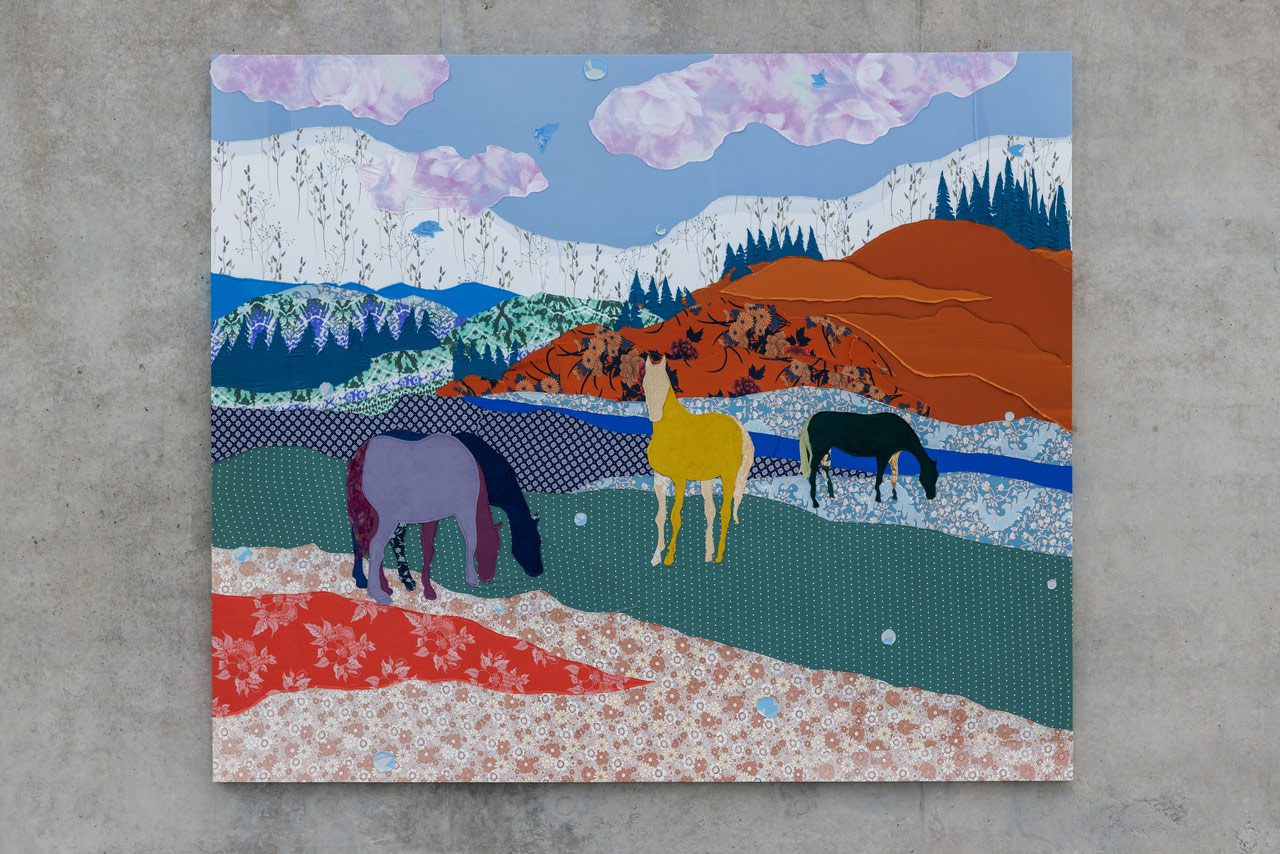 Małgorzata Mirga-Tas, Exhibition view second floor Kunsthaus Bregenz, 2025, Pasio pani Białka (On the river Białka), 2025, Photo: Markus Tretter, © Małgorzata Mirga-Tas, Kunsthaus Bregenz , Courtesy of the artist, Foksal Gallery Foundation, Warsaw, Frith Street Gallery, London, Karma International, Zurich