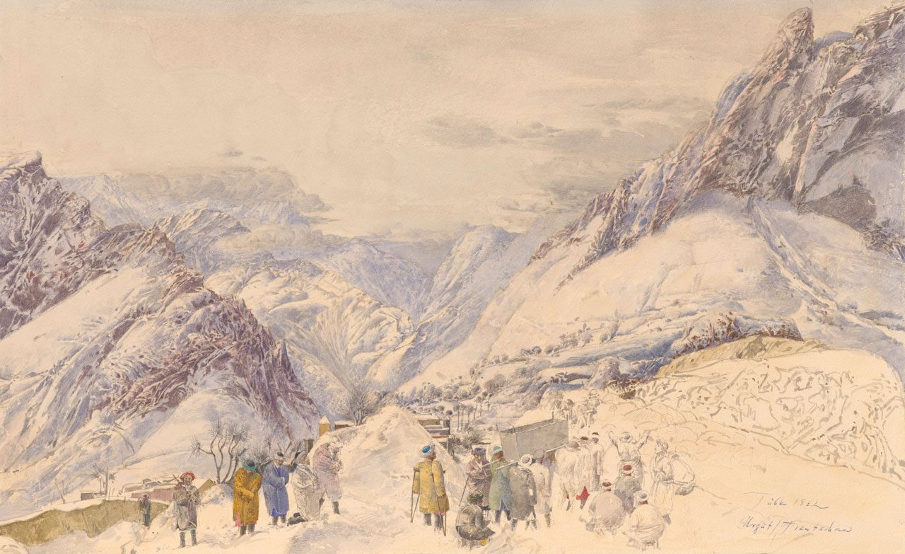 Werner Tübke, Funeral in the Tian Shan Mountains in Winter, 1962, Watercolour over graphite on wove paper, 232 x 367 mm, Städel Museum, Frankfurt am Main © VG Bild-Kunst, Bonn, 2025