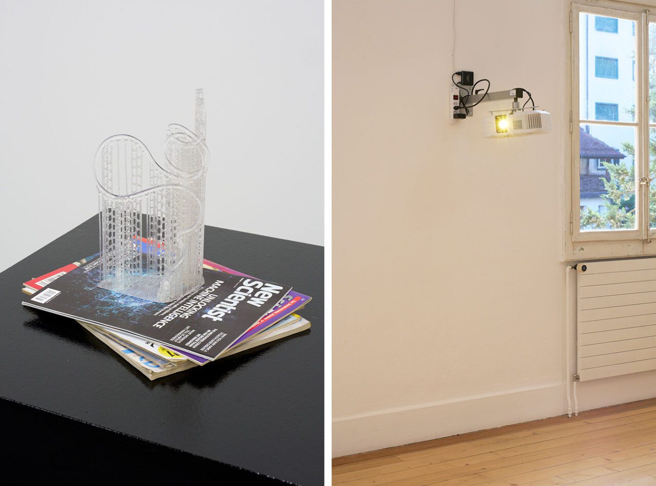 Left: Morag Keil, Material III (detail), 2024. Photo: Guillaume Python. Courtesy of the artist and Galerie Isabella Bortolozzi, BerlinRight: Milena Langer, Liquidation (First Round), 2024. Photo: Guillaume Python. Courtesy of the artist and Kunsthalle Friart Fribourg