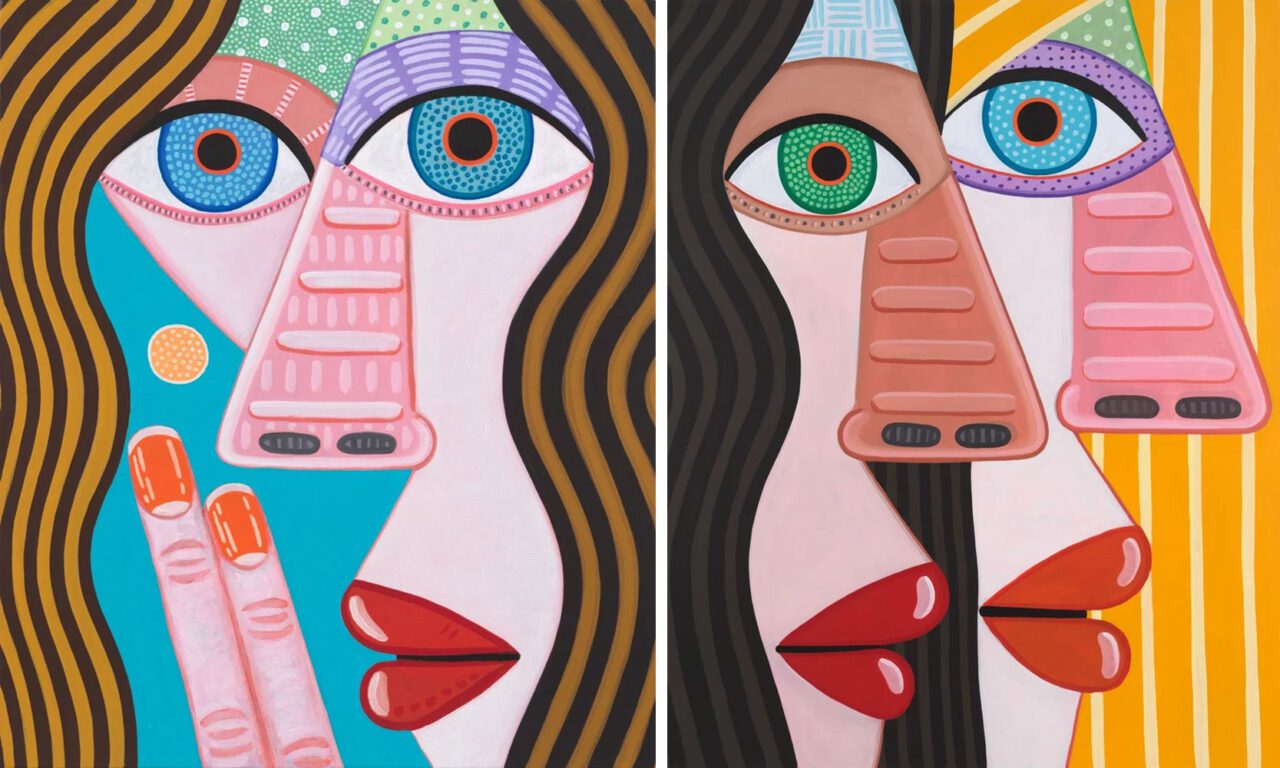 Left: Brian Calvin, Early Riser, 2025, Acrylic on linen, 69.8 x 59.7 cm, 27 1/2 x 23 1/2 in, © Brian Calvin, Courtesy the artist and Almine Rech GalleryRight: Brian Calvin, The Lineup, 2025, Acrylic on canvas, 152.4 x 121.9 cm, 60 x 48 in, © Brian Calvin, Courtesy the artist and Almine Rech Gallery