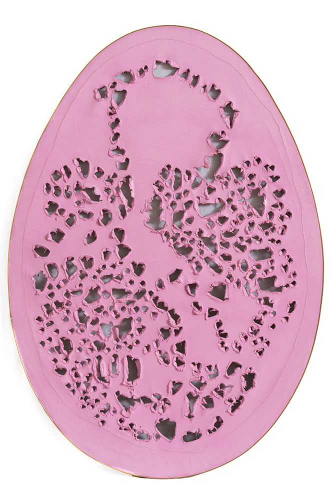 Lucio Fontana, La Fine di Dio, 1963-64, Oil, gashes, holes, and graffiti on canvas, 178 × 123 cm (70 × 48.43 in), © Fondazione Lucio Fontana, Courtesy F ondazione Lucio Fontana and Thaddaeus Ropac Gallery