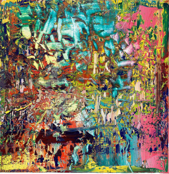 Gerhard Richter, Abstraktes Bild (Abstract Painting), 2016, Oil on canvas, 23 5/8 x 23 5/8 inches (60 x 60 cm), Signed, dated, and numbered verso, © Gerhard Richter, Courtesy the artist and David Zwirner Gallery