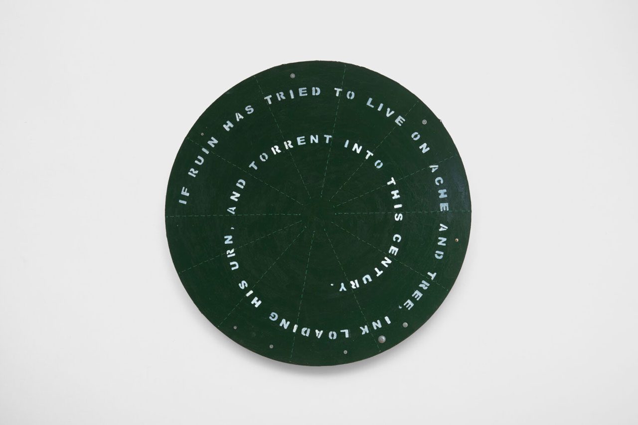 Hannah Black, Everyone has the right to leave any country, including his own, and to return to this country. (Great Palestinian Rebellion), 2025, Oil, cotton and nails on canvas ∅ 100 x 3 cm (∅ 39 3/8 x 1 1/8 inches), © Hannah Black, Courtesy the artist and Arcadia Missa Gallery