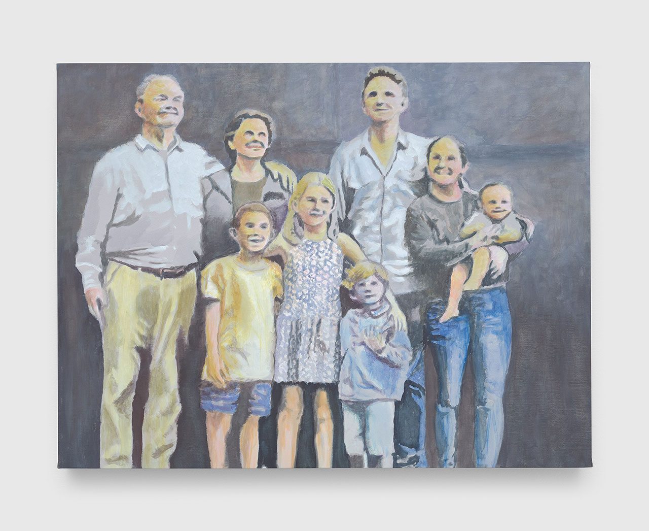 Luc Tuymans, The Family, 2025, Oil on canvas, 45 3/8 x 59 3/4 inches (115.3 x 151.7 cm), © Luc Tuymans, Courtesy the artist and David Zwirner Gallery