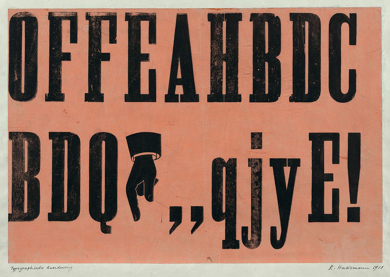 Raoul Hausmann, OFFEAH, Typographical Arrangement, Poster Poem, 1918, © VG Bild-Kunst, Bonn 2025, Repro: © Berlinische Galerie/Anja Elisabeth Witte