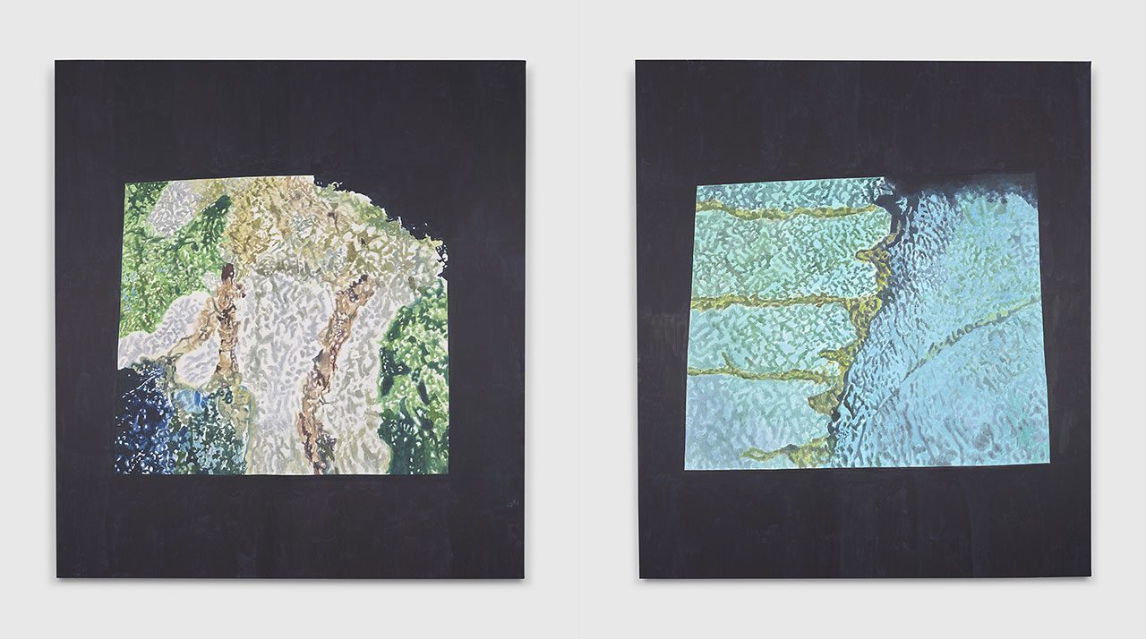 Left: Luc Tuymans, Illumination IV, 2025, Oil on canvas, 125 1/8 x 113 1/2 inches (317.8 x 288.2 cm), © Luc Tuymans, Courtesy the artist and David Zwirner Gallery Right: Luc Tuymans, llumination III, 2025, Oil on canvas, 122 1/2 x 114 3/8 inches (311 x 290.4 cm), © Luc Tuymans, Courtesy the artist and David Zwirner Gallery