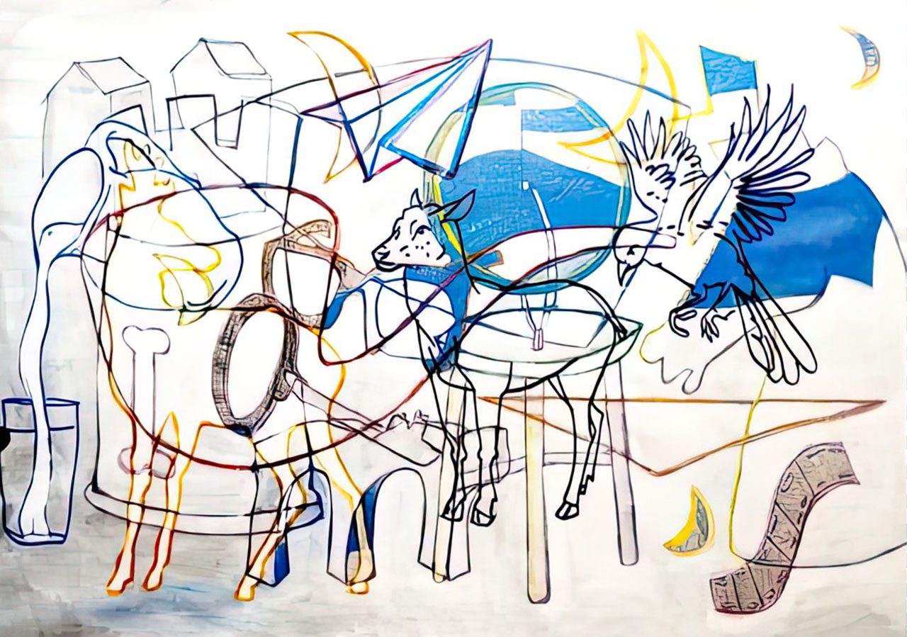 Stavros Panagiotakis, CITY, 2025, Acrylics, ink and pastel on canvas, 90 Χ 130 cm, © & Courtesy Stavros Panagiotakis