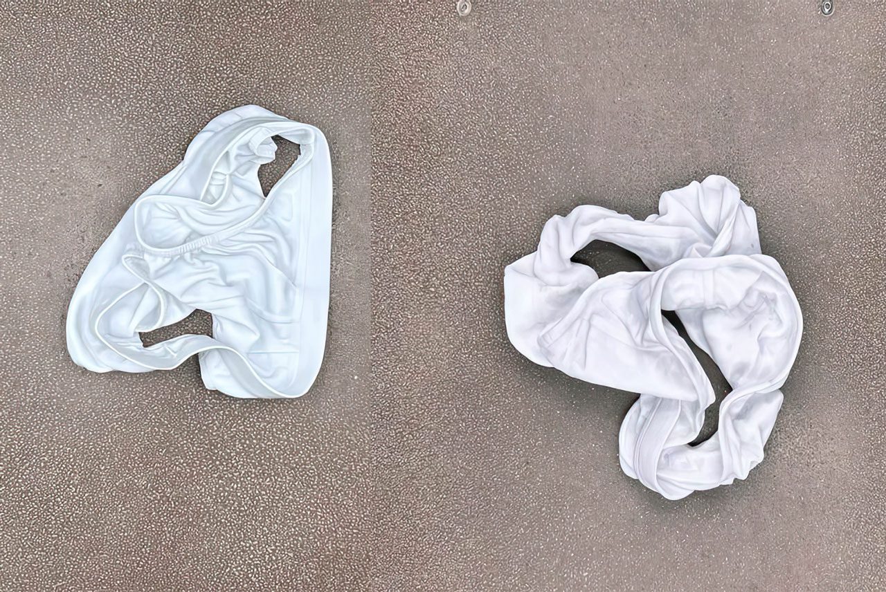 Left: Reza Aramesh. Action 442 Mogadishu Temporary Jail 21 February 2012 Progression #195. 2024, Carved and hand polished Bianco Michelangelo marble. 30.1 x 21.8 x 5.8 cm.Right: Reza Aramesh. Action 408 PUL-E-CHARKHI Prison 8 October 2014 Progression #161. 2024, Carved and hand polished Bianco Michelangelo marble. 26.6 x 23.1 x 8.5cm 