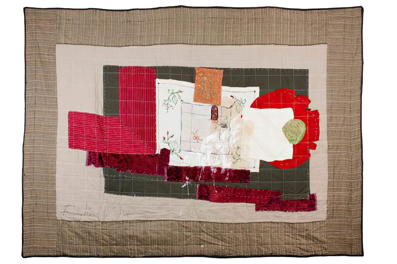 Fereydoun Ave. Untitled from”Shah Abbas and his Page Boy”series. 2015Mixed media on patchwork of various fabrics. 194 x 272 cm