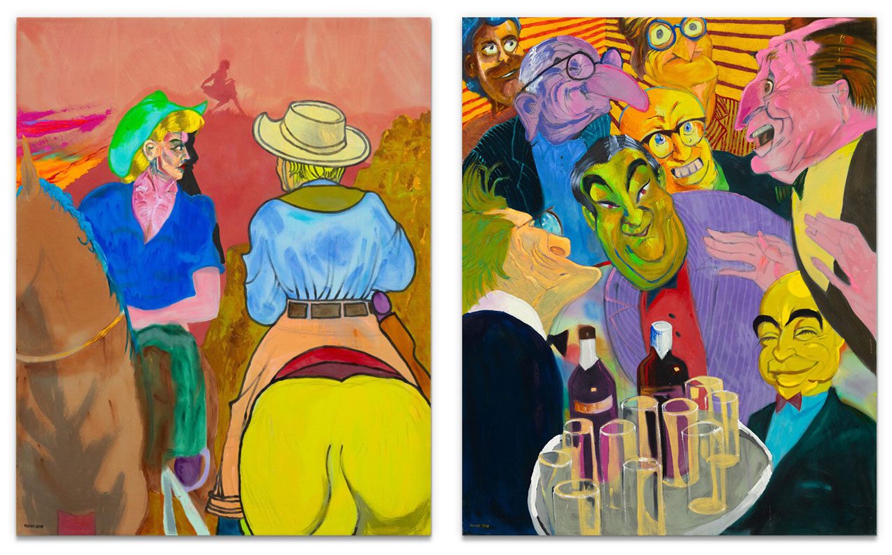 Left: Archie Rand, Issachar, 2019 , acrylic on fabric, 152 x 121 cm, © Archie Rand, Courtesy the artist and Contemporary Fine Arts Galerie GmbHRight: Archie Rand, Asher, 2019, acrylic on fabric, 152 x 121 cm, © Archie Rand, Courtesy the artist and Contemporary Fine Arts Galerie GmbH 