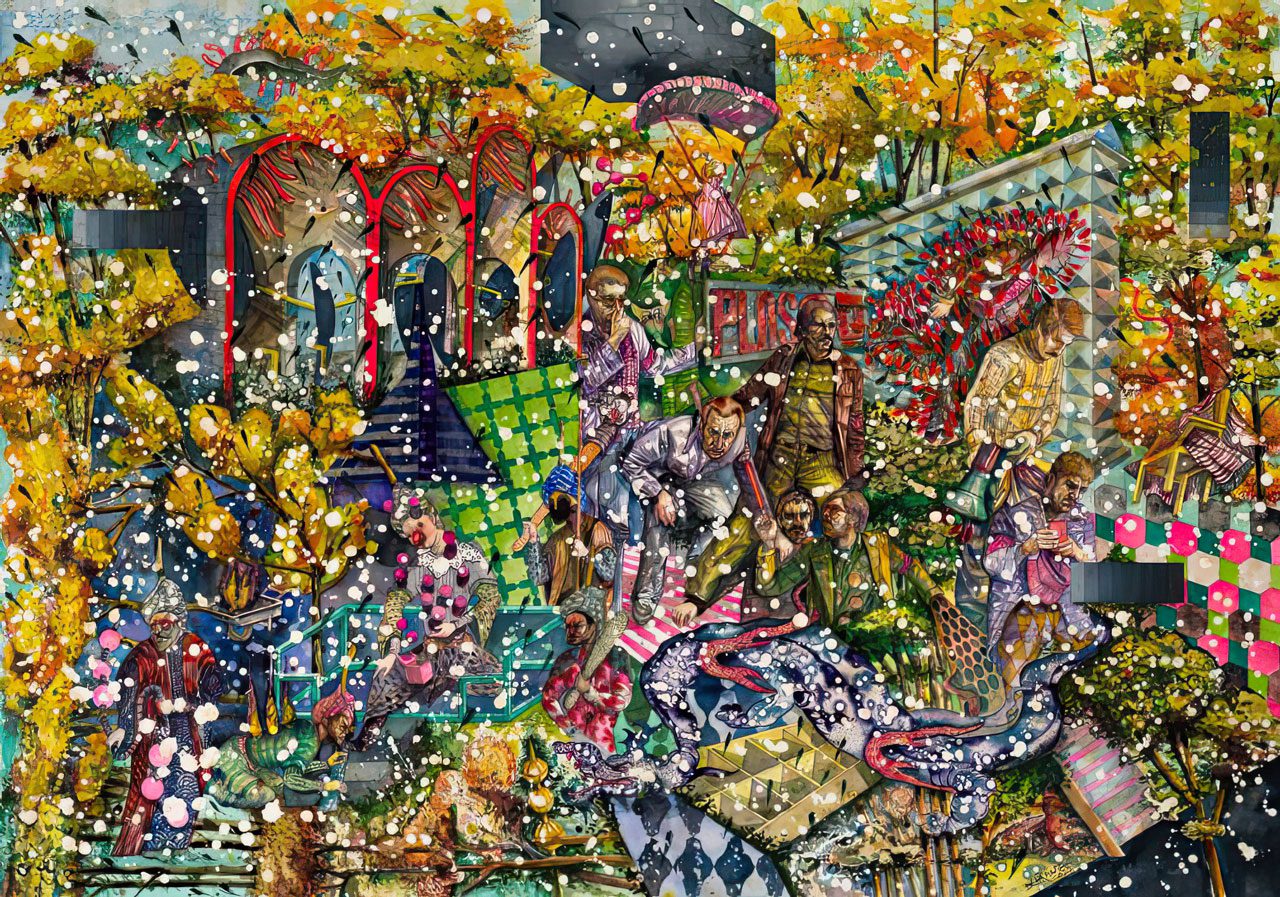  Behrang Samadzadegan. The Fall of a Civilization. 2022Watercolor on cotton paper. 128 x 183 cm