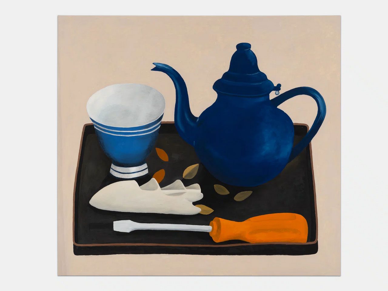 Nathalie Du Pasquier, Teiera e cacciavite, 1999, oil on paper mounted on canvas, 142 cm × 153.5 cm (55-7/8" × 60-7/16")