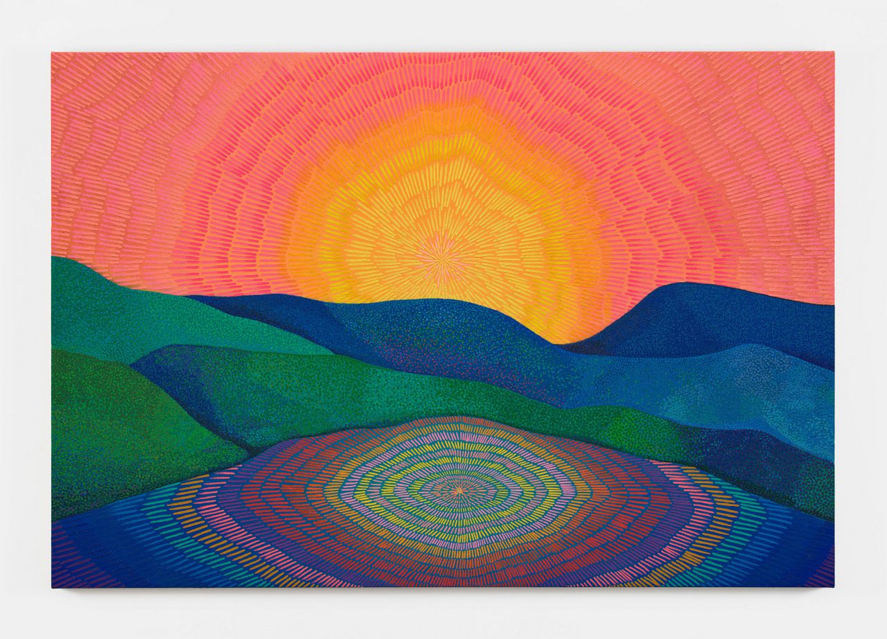 Jennifer Guidi, Jennifer Guidi, As the colorful waves pulse in the sea, they spark and ignite a turning point in me, 2025, oil and sand on linen, 48 1/4 x 70 1/4 x 1 5/8 inches (122.6 x 178.4 x 4.1 cm), © Jennifer Guidi, Courtesy the artist and David Kordansky Gallery