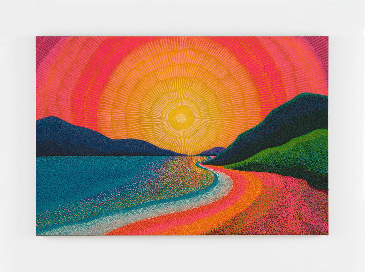 Jennifer Guidi, As I stood on the shoreline of my soul, the sun spoke to me in color and the water sang my name, 2025, oil and sand on linen, 62 1/4 x 96 1/4 x 1 5/8 inches (158.1 x 244.5 x 4.1 cm), © Jennifer Guidi, Courtesy the artist and David Kordansky Gallery