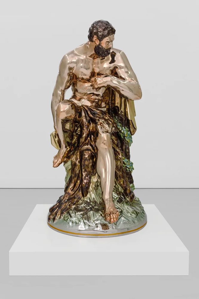Jeff Koons, Hercules, 2016–2022, mirror-polished stainless steel with transparent color coating, 100 x 51 7/8 x 57 15/16 inches, 254 x 131.7 x 147.2 cm, Edition of 3 plus AP, © & Courtesy Jeff Koons