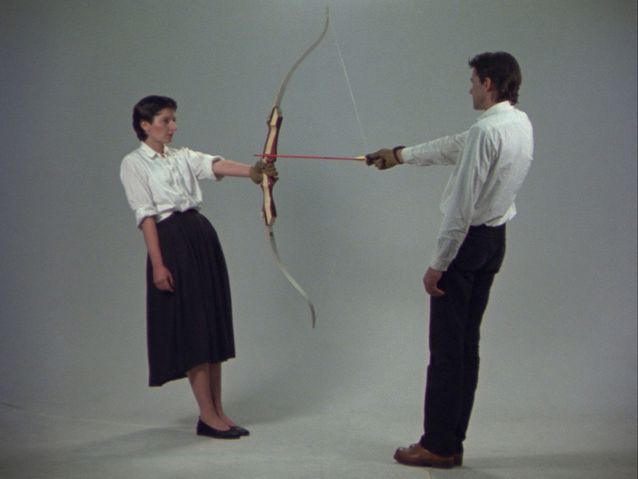 Ulay / Marina Abramović, Rest Energy, Performance for Video, 4 minutes, ROSC' 80, Dublin, 1980, © Ulay / Marina Abramović, Courtesy of the Marina Abramović Archives