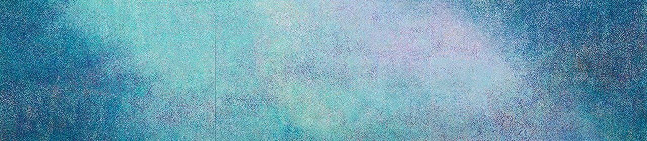 Howardena Pindell, Oceanic Underwater, 2025, Acrylic on canvas, Overall: 182.9 x 823 cm | 72 x 324 in, 3 panels, each: 182.9 x 274.3 cm | 72 x 108 in, © Howardena Pindell, Courtesy the artist and White Cube Gallery