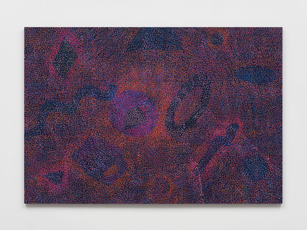 Howardena Pindell, Tesseract #21 2024, Acrylic on canvas, 165.1 x 241.3 cm | 65 x 95 in, © Howardena Pindell, Courtesy the artist and White Cube Gallery