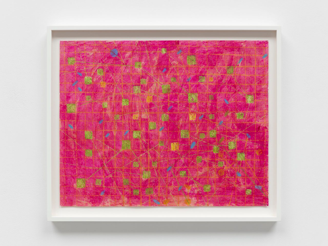 Howardena Pindell, Untitled (Space Frame) 1969, Watercolour and oil stick on graph paper, 44.5 x 55.9 cm | 17 1/2 x 22 in., 51.9 x 62.1 x 4 cm | 20 7/16 x 24 7/16 x 1 9/16 in. (framed), © Howardena Pindell, Courtesy the artist and White Cube Gallery