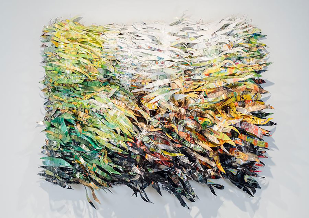 Christina Massey, Recovery, 2025, Acrylic on repurposed aluminum cans with wire, 60 x 70 1/2 x 12 inches, © Christina Massey, Courtesy the artist and McKenzie Fine Art