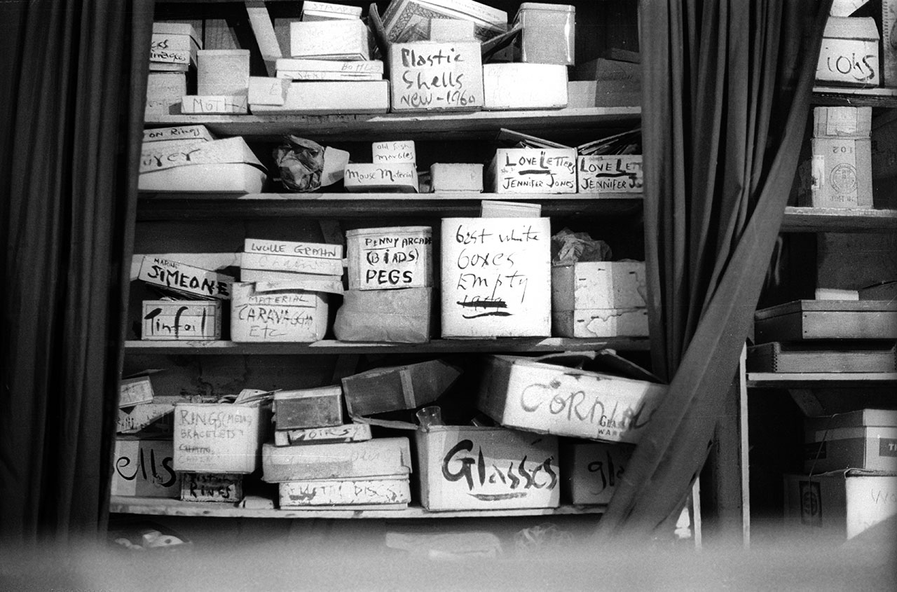 Joseph Cornell’s studio in the basement of his family home in Queens, New York, 1971. Photo: © Harry Roseman 1971