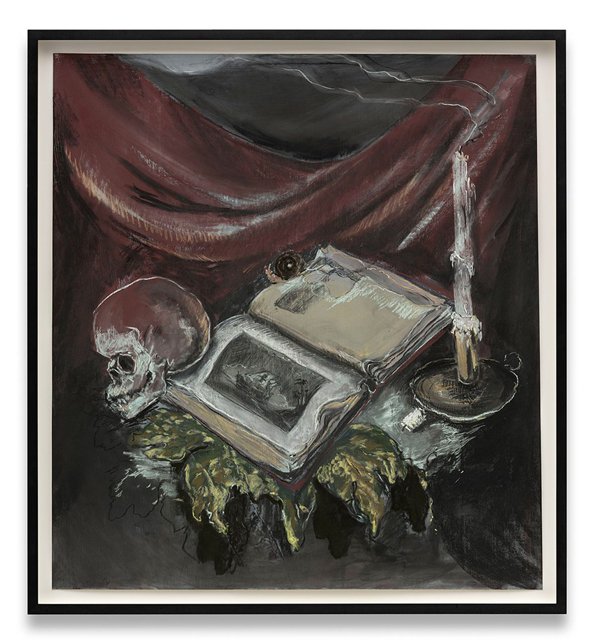 Kara Walker, Vanitas #1, 2025, Pastel on paper, 101.6 × 92.7 cm | 40 × 36 1/2 inches, 109.5 × 100 cm | 43 × 39 3/8 inches (framed), © Kara Walker, Courtesy the artist and Sprüth Magers Gallery
