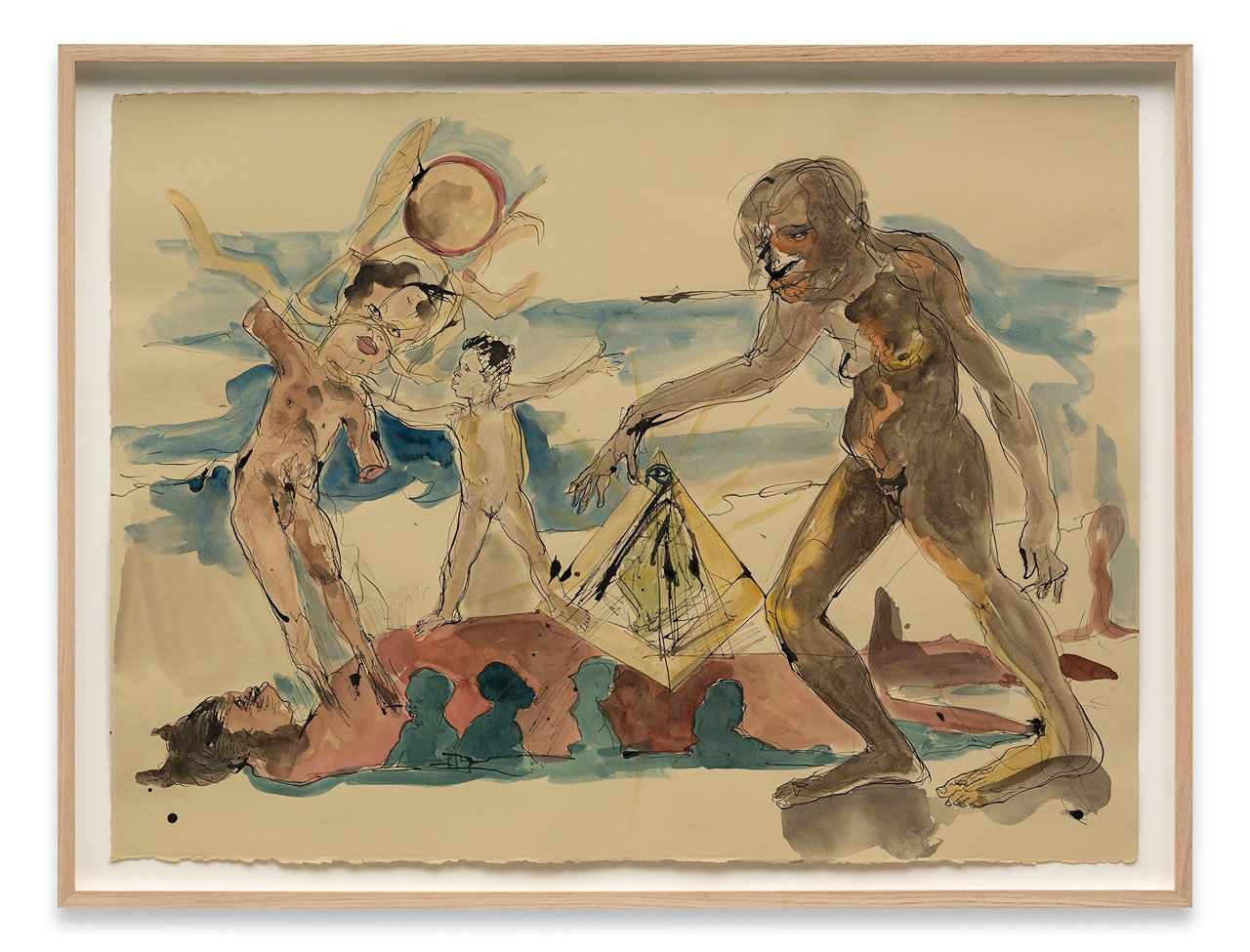 Kara Walker, Metaphysical Reasoning, 2025, Watercolor and ink on paper, 56.5 × 76.8 cm | 22 1/4 × 30 1/4 inches, 63.5 × 83.8 cm | 25 × 33 inches (framed), © Kara Walker, Courtesy the artist and Sprüth Magers Gallery