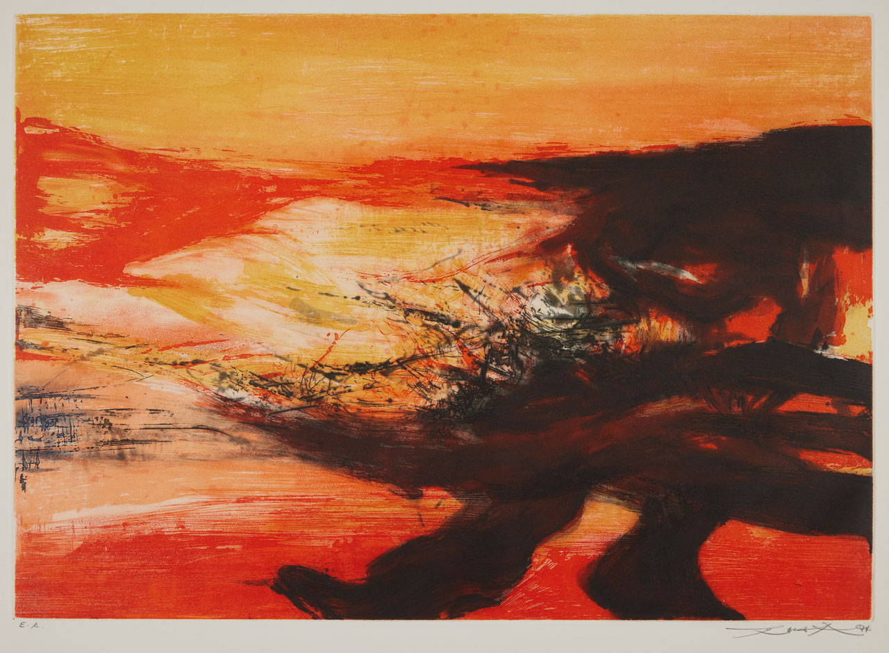 Zao Wou-Ki, Untitled, published in honour of the Nobel Prize, 1974, etching and aquatint, M+, Hong Kong. Gift of Françoise Marquet-Zao, 2024, Zao Wou-Ki © ProLitteris, Zurich, 2025, Image courtesy of M+, Hong Kong