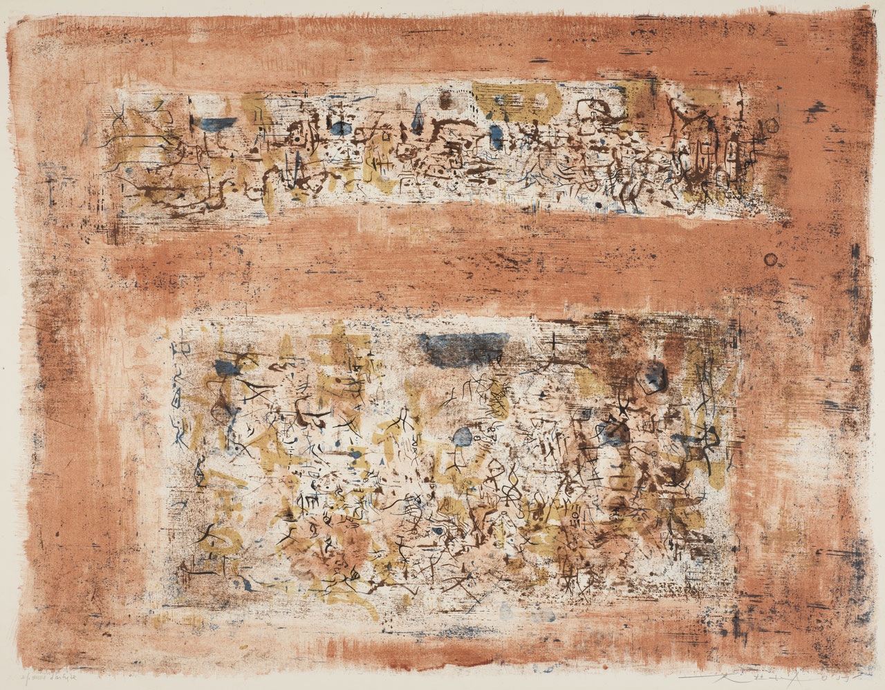 Zao Wou-Ki, Between Two Towns, 1955, lithograph, M+, Hong Kong. Gift of Françoise Marquet-Zao, 2024, Zao Wou-Ki © ProLitteris, Zurich, 2025, Image courtesy of M+, Hong Kong