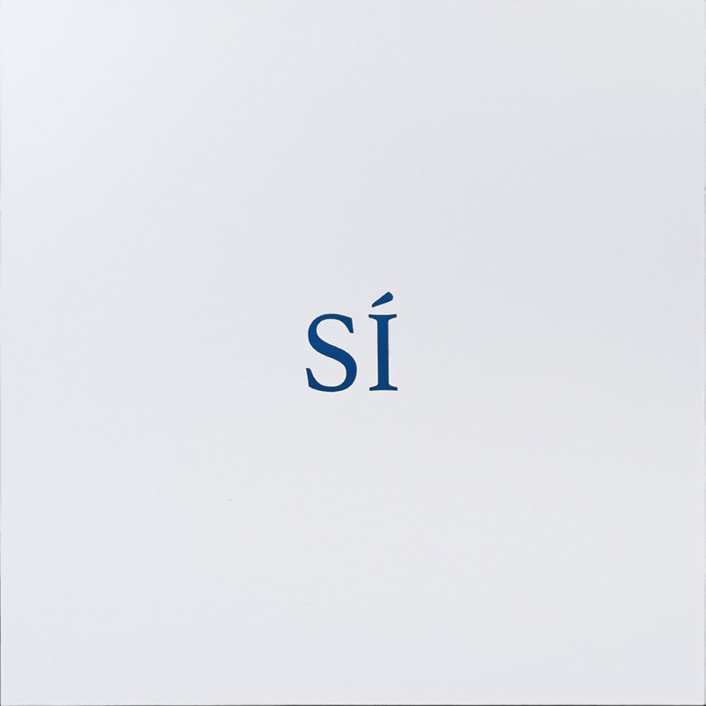 Yoko Ono, YES, 2025, Acrylic on linen primed with white gesso, 100 x 100 cm, © Yoko Ono, Courtesy the artist and MUSAC (Museo de Arte Contemporaneo de Castilla y Leon)