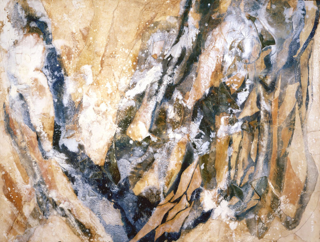 Shiraga Fujiko, Work No.1, 1961 Oil, Japanese paper, glass on canvas, 181.5×245.0 cm Takamatsu Art Museum