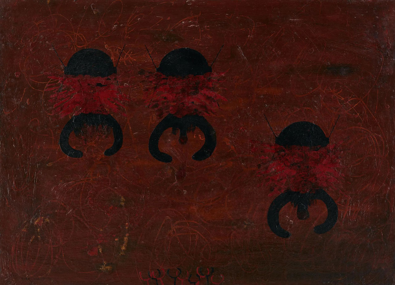 Piero Manzoni, Senza titolo (Untitled), 1957, Enamel, tempera and wax on board, 67 × 91.5 × 1.5 cm / 26 3/8 × 36 × 5/8 in, © Fondazione Piero Manzoni, MilanoPhoto: Jon Etter, Courtesy © Fondazione Piero Manzoni & Hauser & Wirth Gallery