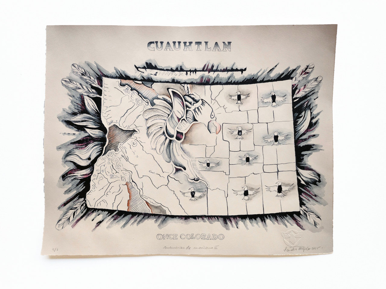 Sandra Del Pilar, Memorias de mañana (Archive for an Imagined Future) [detsil], 2025, Hand-coloured lithograph (9 pieces), 39 x 46 cm (each), Edition of 6 (#1/6) , © Sandra Del Pilar, Courtesy the artist and Zilberman Gallery