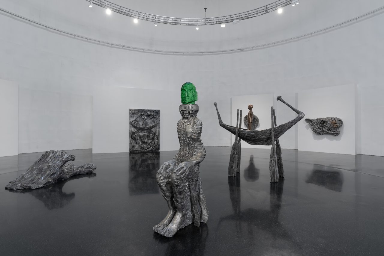 Jean-Marie Appriou, The Lighthouse Watcher, 2025, Patinated aluminum, bronze and glass, 220 x 65 x 90 cm, © Jean-Marie Appriou, Courtesy the artist and TANK Shanghai