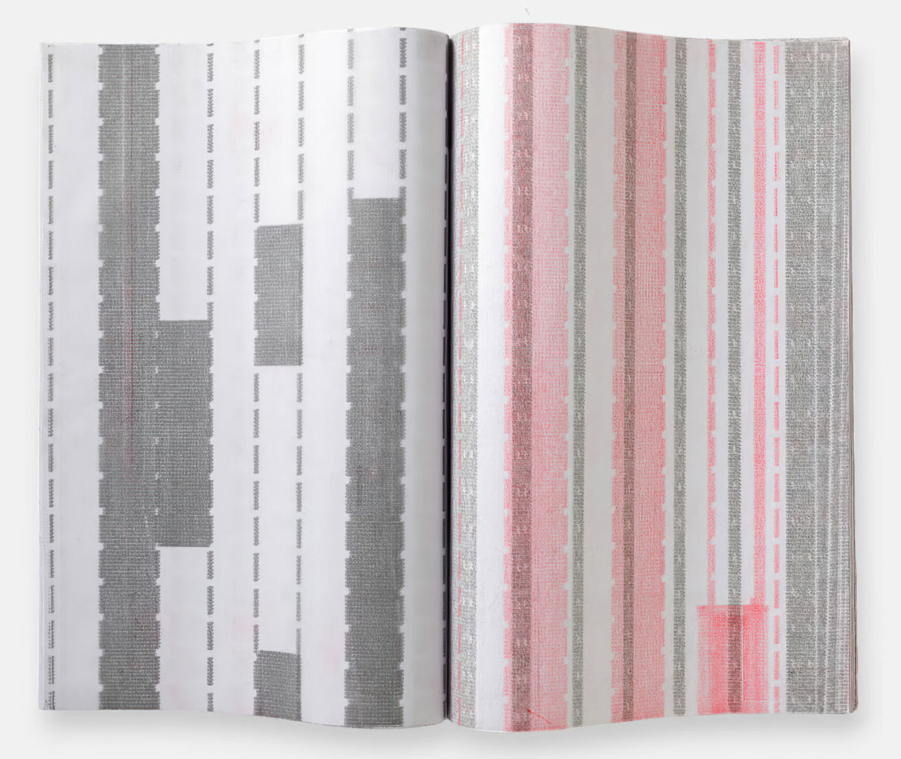 Raffaella della Olga, T19, 2019, Typewritten with carbon paper and ink ribbon on copy paper, tracing paper, and tissue paper, with wallpaper cover, 16 1/2 × 11 3/4 in. (42 × 29.7 cm), Courtesy of the artist and Three Star Books