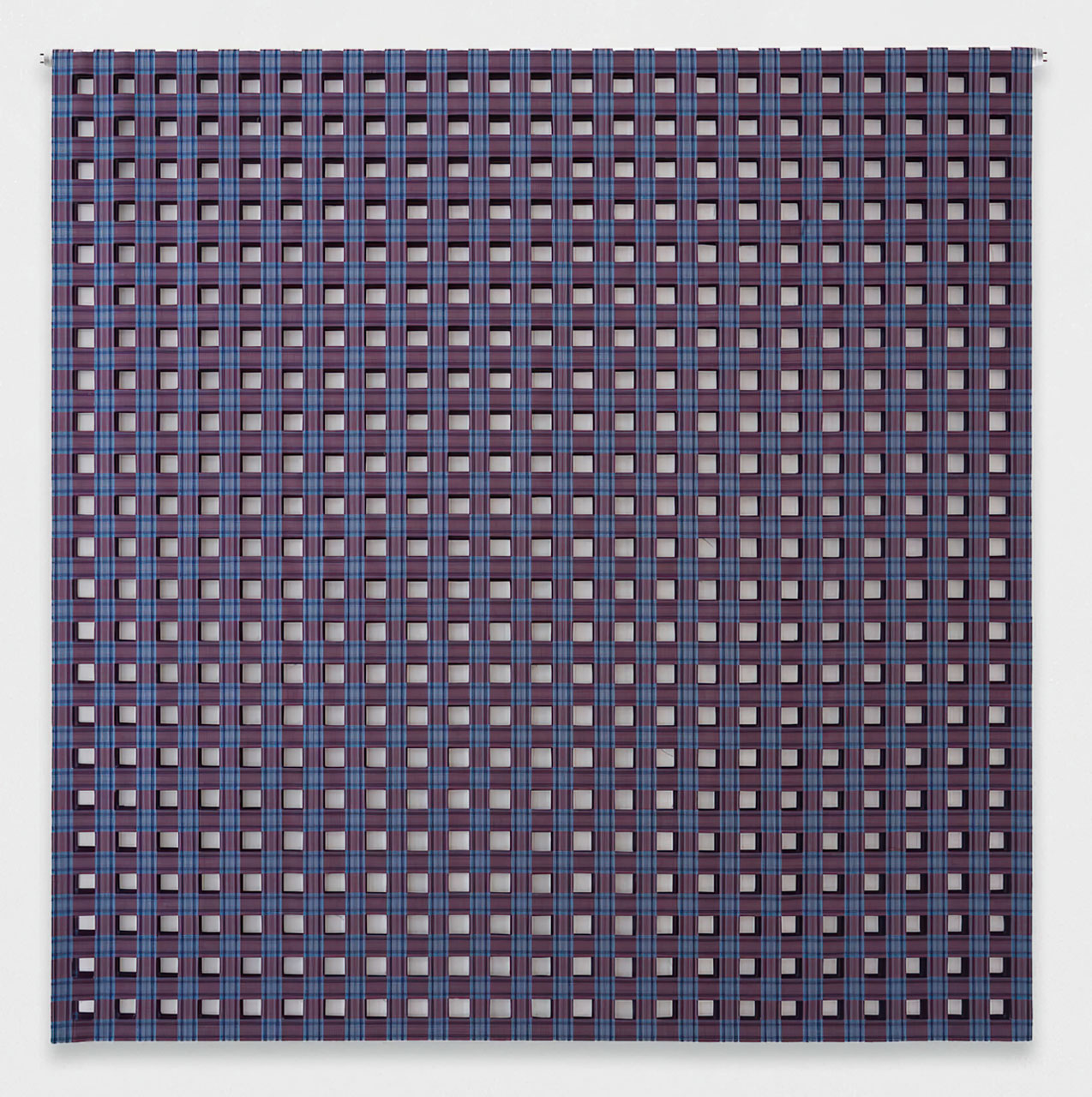 Raffaella della Olga, Stoffe W, 2019, Cut wool fabric with fluorescent tube, 59 1/2 × 59 in. (151 × 150 cm), Courtesy of the artist and Three Star Books