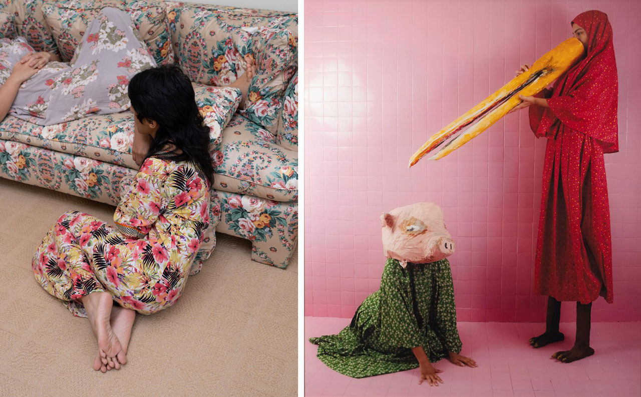 Left: Farah Al Qasimi, Conversation, 2023, © Farah Al Qasimi, Courtesy the artist and Seoul Museum of Art (SeMA) Right: Maitha Abdalla, Between Daydreams and Nightmares, 2020, © Maitha Abdalla, Courtesy the artist and Seoul Museum of Art (SeMA)