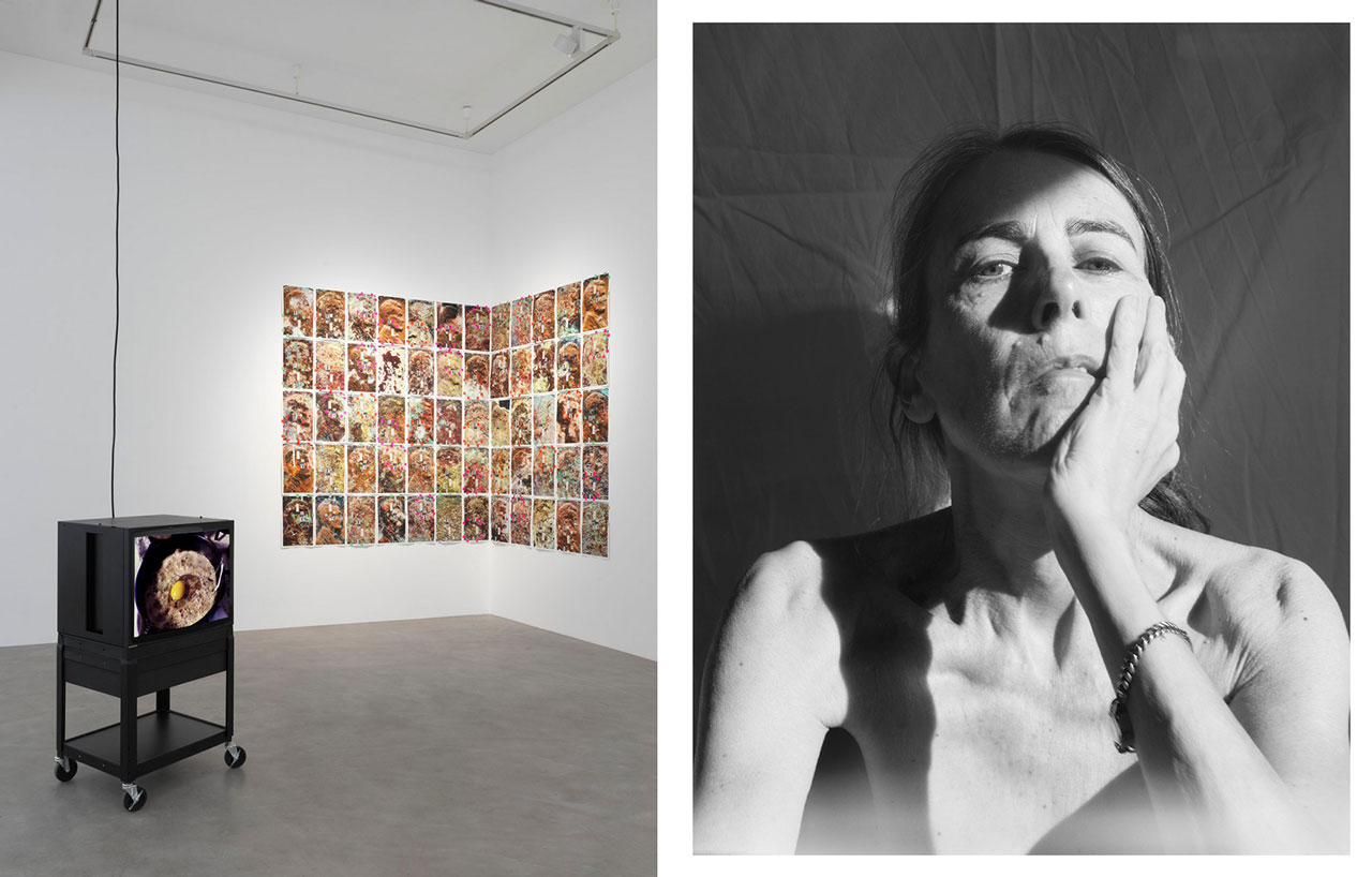 Left: Moyra Davey, Hell Notes (1990/2017), Super-8-film transferred to HD, color, sound; EM Copperheads 151–210, J.L. + R.B.G., n.b.k. (1990–2025), 60 pigment prints, tape, postage, ink, exhibition view Moyra Davey, Neuer Berliner Kunstverein (n.b.k.), 2025 © Photo: n.b.k. / Jens Ziehe Right: Moyra Davey, Image expressed by the action of light, 2024,pigment print. Courtesy: Moyra Davey