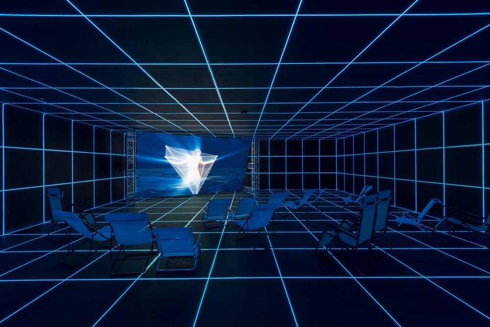 Hito Steyerl, Factory of the Sun, 2015, Installation view from the Venice Biennale, German Pavilion, 2015 Image courtesy of the Artist, Andrew Kreps Gallery, New York and Esther Schipper, Berlin/Paris/Seoul Photo: Manuel Reinartz