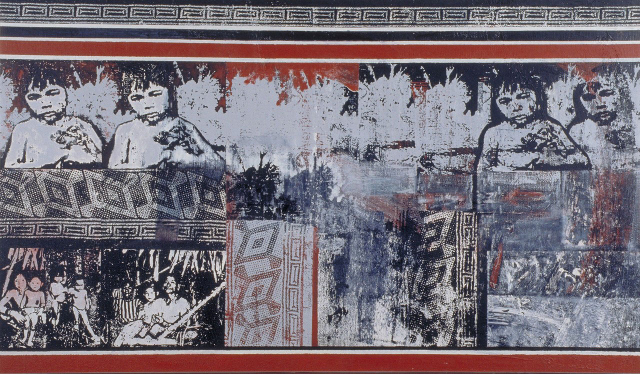 Nirmala Dutt. Do Not Log Carelessly Lest Misfortune Befall You. 1990. Acrylic on canvas. 121 × 205 cm. Collection of Singapore Art Museum