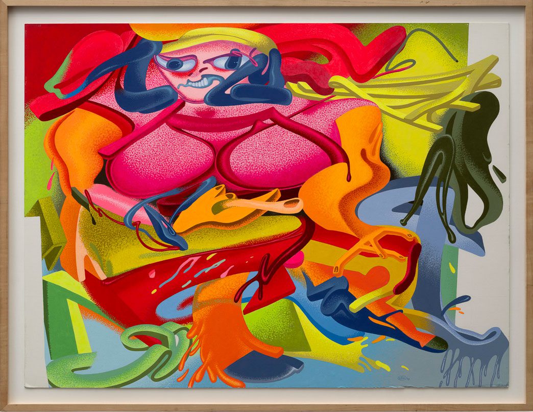 Peter Saul, Untitled (de Kooning Woman), 1978, Oil on board, 27 x 36 x 2 inches (68.6 x 91.4 x 5.1 cm) framed, © Peter Saul / Artists Rights Society (ARS), New York, Courtesy the artist and Gladstone Gallery