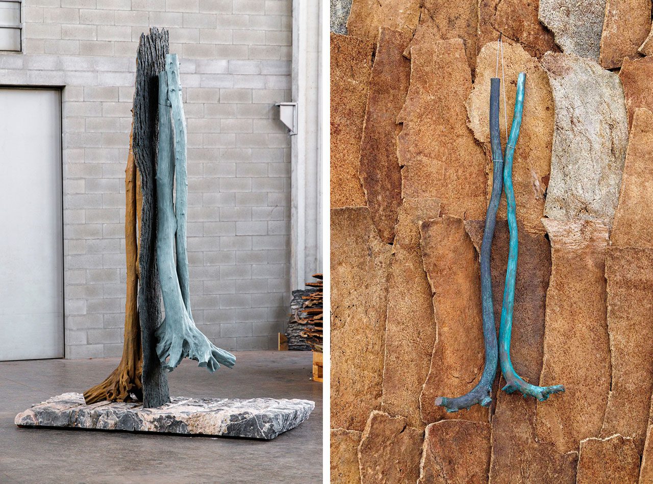 Left: "Marsia (Marsyas)" (2024) at the foundry in Pietrasanta, Italy, 2025, Artwork © Giuseppe Penone/2026 Artists Rights Society (ARS), New York/ADAGP, Paris, Photo: Archivio Penone, Courtesy the artist and Gagosian Right: "Marsia (Marsyas)" (2025, detail), Artwork © Giuseppe Penone/2026 Artists Rights Society (ARS), New York/ADAGP, Paris, Photo: Archivio Penone, Courtesy the artist and Gagosian
