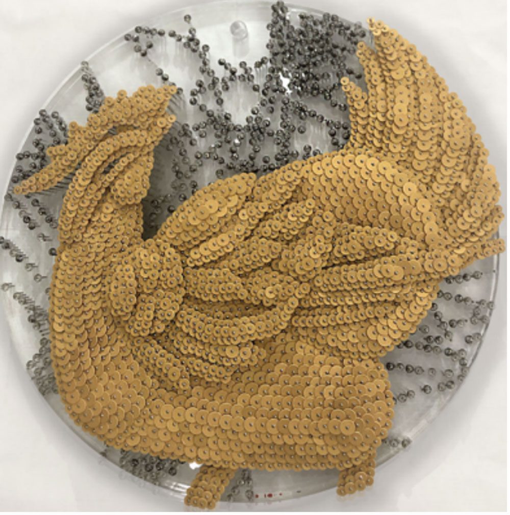 Ran Hwang, Soaring Agian H5, 2015, Paper buttons, beads, pins, and crystals on Plexiglass, 40 x 40 cm | 15.75 x 15.75 in., © Ran Hwang, Courtesy the artist and Leila Heller Gallery