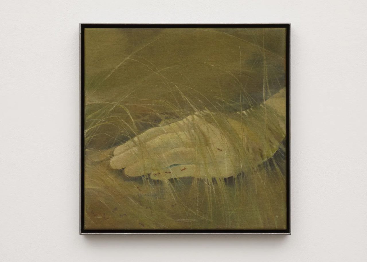 Anna Ruth, Touching Grass Is Enough, 2026, Acrylic on canvas in steel frame, 35 x 35 cm | 13 3/4 x 13 3/4 in, Framed: 36.5 x 36.5 x 3 cm | 14 3/8 x 14 3/8 x 1 1/8 in, © Anna Ruth, Courtesy the artist and GRIMM Gallery