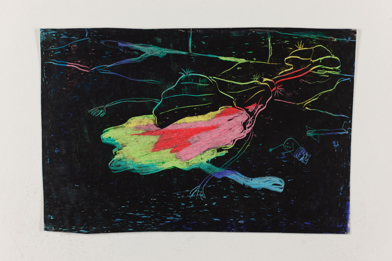 David Weiss, Untitled, 1978, Wax pastel on paper, 11.5 × 17.5 cm