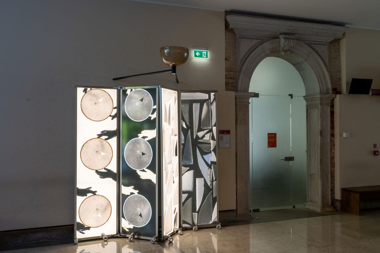 Jennifer West, Stitched Cosmos, Installation view, Curated by Francesco Urbano Ragazzi,_Photo: Gaia Cambiaggi, Courteys the artit and Ca’ Foscari University of Venice